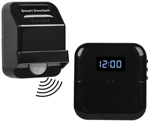 HommyFine Detector de movimiento inalámbrico PIR alarma de seguridad, timbre de bienvenida, alerta de buzón, recordatorio de paso de perros y gatos para negocios, hotel, oficina en casa (negro 0101)