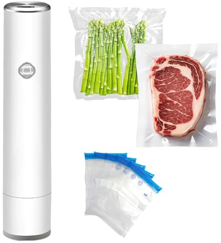 Macchina sottovuoto alimentare portatile per la conservazione e la conservazione degli alimenti compatta e il mini dispositivo sotto vuoto alimentare, con 10/20/30 sacchetti sottovuoto (bianco + 10