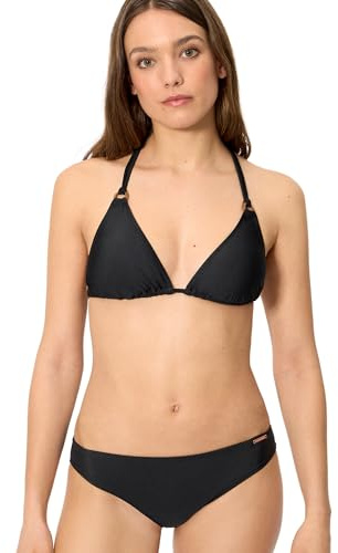 YSABEL MORA. Conjunto De Bikini Top Triángulo Negro Copa B. Top Triangular Sin Aros con Relleno Extraíble. Diseño Anudado Al Cuello Y A La Espalda para Ajuste Personalizado. Colección Island.