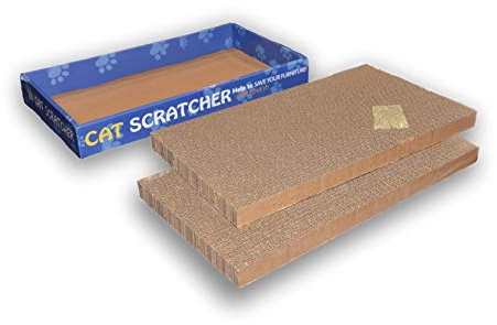 Flat Cat Scratcher Lounger with Two Reversible Double Wide Corrugated Cardboard Surfaces