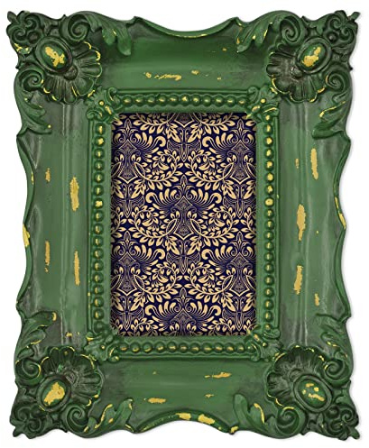 Simon's Shop 10x15 cm Picture Frame Baroque Picture Frames 4x6 inch Shabby Chic Photo Frames in Moss Green