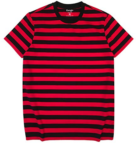 Zengjo Mens Striped T Shirt Short Sleeve Cotton Spandex Crew Neck Top Men