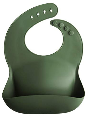 mushie Babero de Silicona para Bebés | Baberos de Alimentación con Bolsillo | Fáciles de Lavar | 4 Tamaños Ajustables | Sin BPA | Accesorio Durable para Niños Pequeños y Niñas | Forest Green