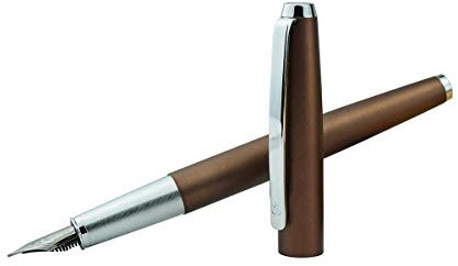 HongDian 525 Brown Metal Fountain Pen, Extra Fine Nib Classic Pen Includes Metal Pen Case and Refillable Converter