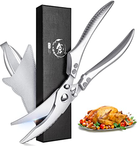 TIVOLI Forbici da pollame Forbici da cucina professionali per la casa Manico in metallo, Forbici da cucina affilate in acciaio inox per ossa con meccanismo di sicurezza a molla, Forbici