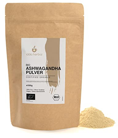 BIO Ashwagandha Pulver (500g), Gemahlene Ashwagandha Wurzel, Ashwagandha Pulver aus biologischem Anbau, 100% Natürlich und rein, Vegan