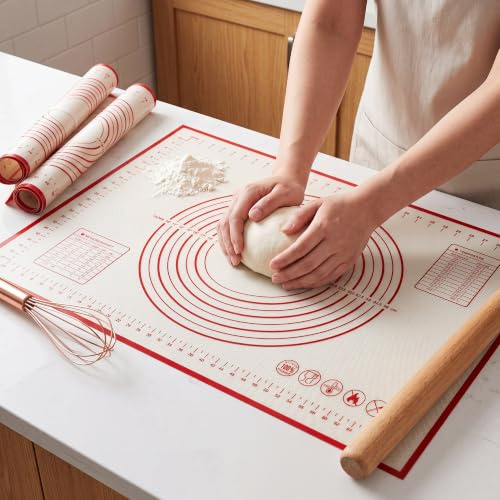 HOOMIL Tapis de Cuisson, 50×70cm Réutilisable en Silicone Anti-Adhésif Tapis Patisserie avec Mesures pour Macaron, Biscuits, Pâte à Pizza, Pain, Fondant