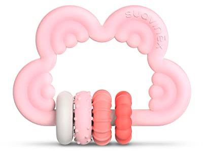 SUAVINEX Mordedor de Silicona 6 Meses. Mordedor Didáctico. Anillo de Dentición Flexible y Ligero. Diseño Nube. Color Rosa, 401440