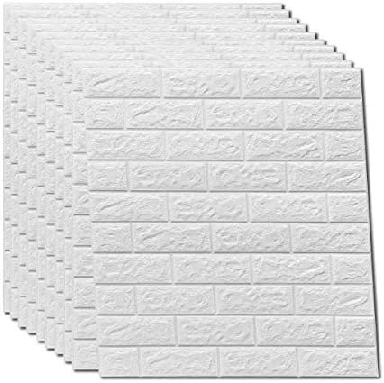 Pannelli adesivi, da parete, 77 cm x 70 cm X 2 mm,10 pezzi, bianco, autoadesivi, 3D, adesivi murali, mattone, impermeabile, in PVC, per camera da letto, soggiorno, cucina, ufficio