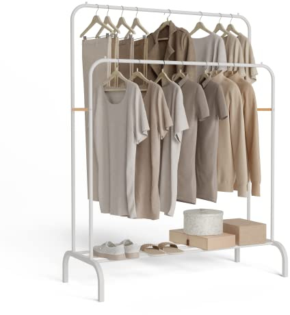 Newlux - Burro Ropa Resistente Hasta 30kg Hangy Duo 30 con Doble Altura. Perchero Burro Ropa Metálico con Gran Estabilidad | Fácil Montaje | Base Antirayaduras (115x50x150cm) | Blanco