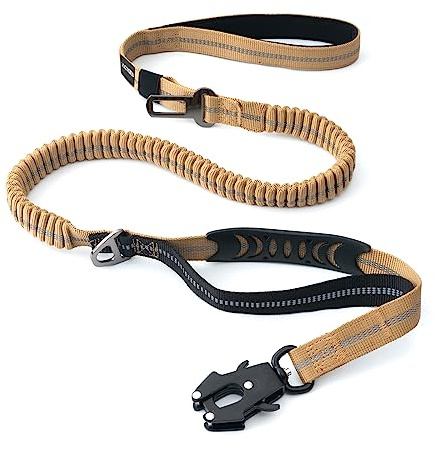 Guinzaglio per cani tattico resistente con moschettone a sgancio rapido e fili altamente riflettenti, guinzaglio elastico da 1,2-1,8 m per cani di taglia media grande (Marrone & Nero)