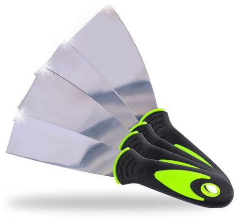 ToolSpace | Kit de Spatule de peintre 40, 60, 80, 100 mm | Inoxydable Spatule Bricolage | Spatules universelles professionnelle| Grattoir Papier Peint | Outil Plâtrier/Plaquiste/Maçon | Caoutchouc