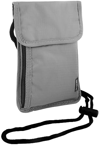 TNSLAND Pochette Tour de Cou Sac de Cou Bloqueur RFID Anti–vol Sac de Passeport Imperméable pour Documents (Gris)