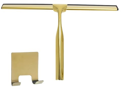 Ceolup Raclette pour Verre de Douche,Raclette de Sol dorée Tout Usage en Acier Inoxydable avec poignée | Raclette à Verre pour Miroir, carrelage, comptoir, raclette de Douche avec Crochet