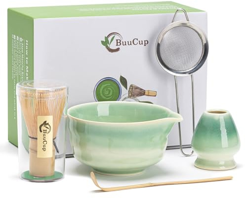 Buucup Japanese Matcha Set with Ceramic Bowl, Whisk & Bamboo Scoop