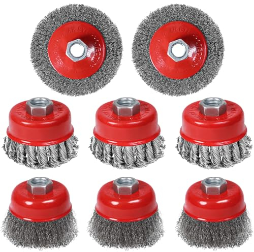 8 Stücke Topfbürste Winkelschleifer Set(Nicht M14), Edelstahldraht Drahtbürste 75mm und 100mm,Kegelbürste Drahtbürste für 5/8-11 Winkelschleifer, Winkelschleifer Scheibenbürste, Stahl Schleifbürsten