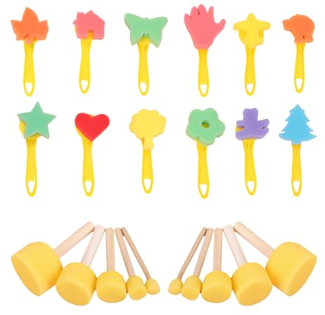 22 Stück Schwamm Pinselset Malerei Schwamm Pinselset Kinder Schwamm Pinsel Set Kinder Pinselset aus Schaumstoff Schwammpinsel Malwerkzeuge Set Schwammstupf Pinsel Set