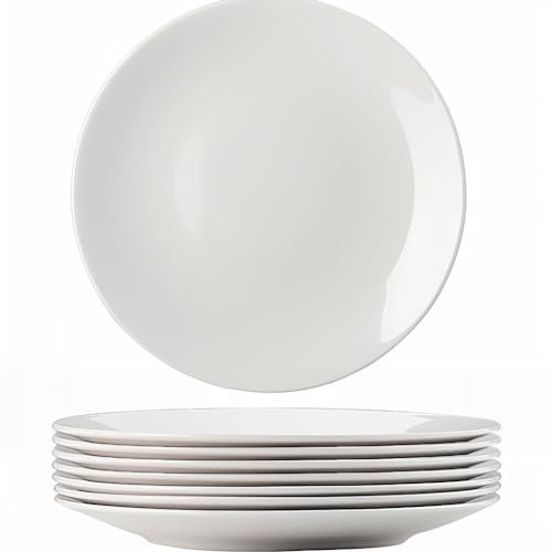 Amazon 6-Piece 10.5 White Dinner Plates Lightweight Round Plates, Simply Dessert Plate, Triple Layer Glass and Chip Resistant, for Microwave and Dishwasher Safe Scratch Resistant, Winter Frost White