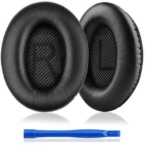 GlasFlength Ersatz Ohrpolster für Bose QC35 QC35 II, Kopfhörern Ear Pads mit weicherem Leder und Lärmreduzierender Schaumstoff kompatibel mit QuietComfort QC35 QC35II (1 Paar, Schwarz)
