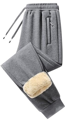 SRZYMJ Jogginghose Herren Baumwolle Thermo Dicke Breite Jogginghosen Baggy Warme Fleece Gefütterte Weit Gym Sporthosen Winter Track Pants mit reißverschluss Taschen Winterhose Gefüttert Grey XXL