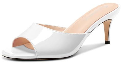 Castamere Femmes Rond Ouvert Bout Kitten Talon Heel Mules Chaussures Sandales Party Danse Dress Slip-on Sandales 6.5 CM Heels Blanc 39 EU