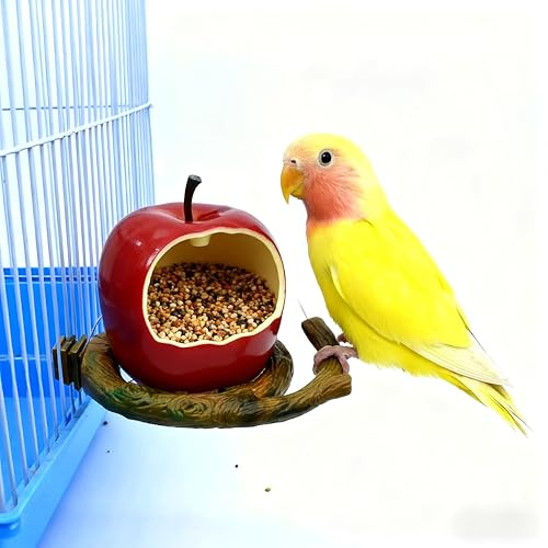 Embhlitfe Bird Feeding Dish Cups,Birds Water Bowl Bird Cage Feeder Hanging Seed Food Container,Birds Feeder Cage Accessories for Parrot Budgie Cockatiel Parakeet Cockatoo Small Animal (Apple)
