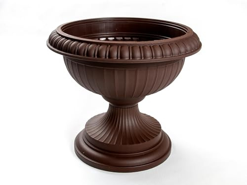 TOP TOOLS Dekorativer Pflanzpokal Amphore Pflanzgefäß Blumentopf Pflanzkübel Blumenspindel D 41 x H 36 cm, UV-beständiger Kunststoff Braun EBR