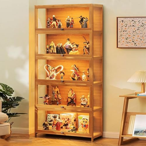 Scribora Vetrina a 5 piani in piedi, armadietti Curio, libreria con ante, ante in acrilico trasparente, vetrina da collezione per soggiorno, ufficio, libri, sala giochi (Coperchio marrone)