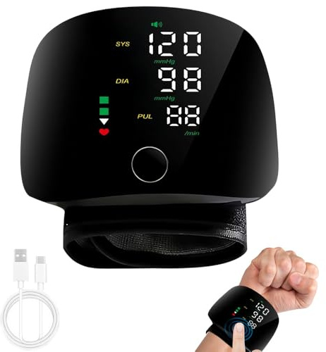 Wrist Blood Pressure Monitors, Automatic Accurate Blood Pressure Machine with LCD Touchscreen, Adjustable Wrist Cuff, Automatic Voice Broadcast, Reading Memory, for Adult Elder at Home Travel