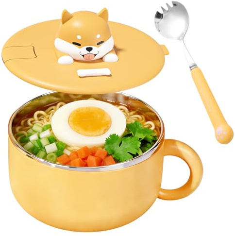 Ramen Ciotola con coperchio, Ramen Bowl con sigillo di isolamento termico e cucchiaio, ciotola istantanea in acciaio inox 304, ciotola per pasta portatile per zuppa, pasta, gnocchi e insalate