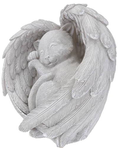 ANDRESLAD Pierre Tombale pour Animaux de Compagnie en Résine, Statue d'ange Chat Gravée, Décoration de Jardin Extérieure, Stèle Funéraire Commémorative pour Chats, Ornement de Souvenir