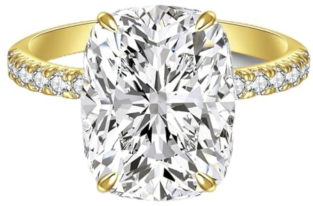 AVECON 3CT Elongated Cushion Cut Engagement Ring for Women, Wedding Promise Cubic Zirconia Band, 14k Gold Plated Bridal Half Eternity Rings with 4 Prong, Size 6