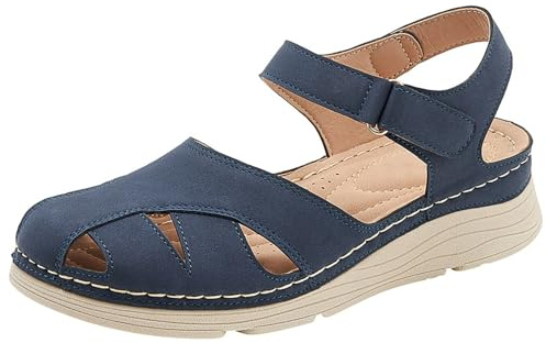 Generico Ortopediska Sandaler Kvinnor Breda Växter Elegant Casual Skor Stängt Toe Bred Växt Bekväm Sandal Lätt Tjock Botten Promenad Vintage Mode För Daglig Användning