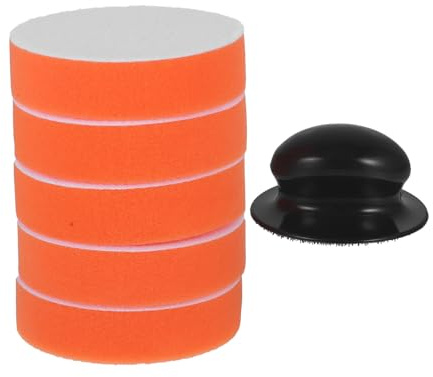 PATKAW Kit de Pulido Coche con Almohadillas de Esponja y Mango, Aplicador de Cera Redondo de Plástico para Vehículo, Uso Manual y Aplicación Uniforme de Cera