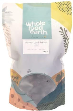 Wholefood Earth Organic Dried Medjoul/Medjool Dates – 1 kg | Raw | GMO Free | Vegan | High Fibre | Certified Organic