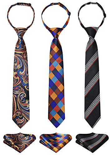 HISDERN Vorgebundene Krawatten für Kinder 3PCS Krawatte Mit Einstecktuch Set Kinderkrawatte Jungen Mädchen für die Schule Hochzeit