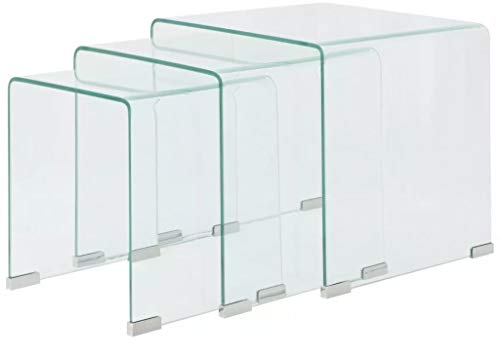Festnight- 3-teilige Satztisch-Set | Couchtisch Koffeetisch Beistelltisch | aus geh?rtetem Sicherheitsglas | 3 Verschiedenen Gr??en Transparent