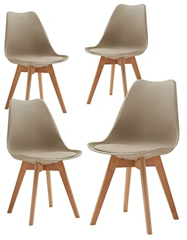 BenyLed Set di 4 Sedie da Pranzo Moderne, con Seduta Imbottita e Gambe in Legno di Faggio, Ideali per Sala da Pranzo, Cucina, Soggiorno, Camera da Letto, Marrone