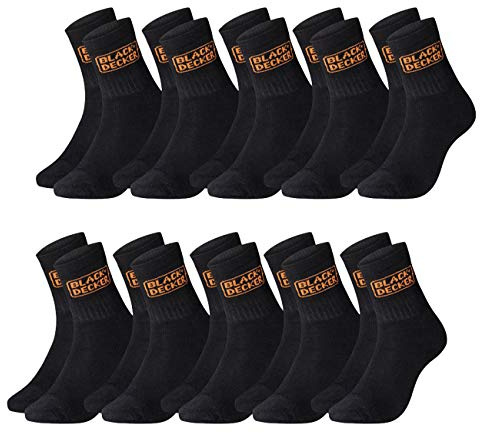 BLACK+DECKER Lot de 10 paires de chaussettes Heavy Fabric Crew - Unisexe - En coton renforcé - 39-42 43-46 47-49 50-52 - Noir/gris - Noir - 43-46