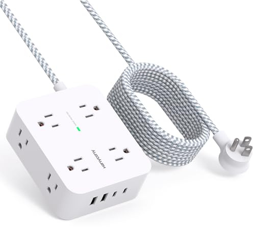 10 Ft Surge Protector Power Strip, HANYCONY Extension Cord with 8 AC Outlets 4 USB (2 USB C) Ports, Flat Plug, Wall Mount Desk USB Charging Station for Home