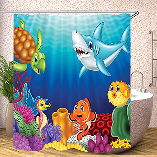 Fgolphd Duschvorhang 120x200 180x200 180x180 200x240 Clownfish Bunt Pink Blau, 3D-Druck 100% Polyester,Shower Curtains Wasserdicht?Ocean World (16,120 x 200 cm)