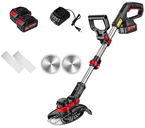 F&FSH Tagliaerba, Sarchiatore A Testa Rotante con Manico Retrattile Leggero con Batteria 20V/4.0Ah 2 Lame Tosaerba Portatile Tagliaerba Manuale Elettrico da Giardino