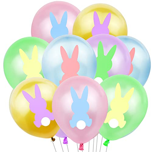 Oblique Unique® Lot de 10 Ballons de Pâques en Forme de Lapin - Décoration pour Anniversaire d'Enfant, Fête à Thème - Multicolore