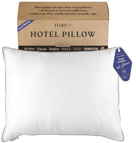 FluffCo Zen Fluff™ Down Standard/Queen Size Bed Pillow for Sleeping - 600 Fill Power White Duck Down - 300 TC Cotton Shell - Pillows for Side, Back, & Stomach Sleepers - 20 x 26, 1-Pack, Firm