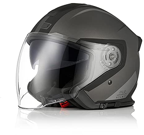 ORIGINE Motorradhelm Jethelm Roller Helm Scooter Helm Moped Mofa Helm mit Doppelvisier ECE Zertifizierung (Techy Black Titanium,M)