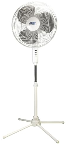 Seasons Comfort 16 Inch Oscillating Pedestal Fan, White, 3 Speeds, Adjustable Height, Push Buttons, Quiet - Electric Cooling Fan for Home, Office & Bedroom Use