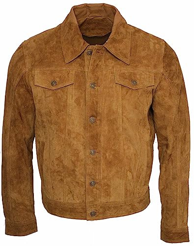 Infinity Camionero de Hombres Broncear Casuales Jeans Camisa de Cuero Gamuza de Chaqueta 3XL