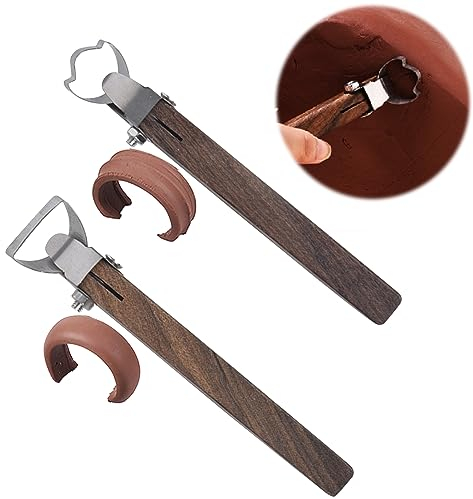 Qivine 2 Stück Modellierwerkzeug, Keramik Griffen Sculpting Werkzeug Ton Modellier Werkzeug mit Holzgriff, Clay Carving Tools für Anfänger DIY Handwerk Töpfer