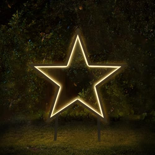 SALCAR LED Gartenstecker Stern Metall, 50cm Garten Stern Leuchte mit Erdspieß, Wasserdicht Weihnachtsstern mit 100 LEDs Beleuchtet, Weihnachtsbeleuchtung für Außen Garten und Innen Fester, Warmweiß