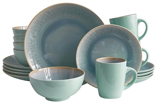ECHTWERK Vajilla vintage de 16 piezas Ana, diseño moderno, para 4 personas, elegante vajilla de porcelana con 4 platos llanos, 4 platos llanos, 4 cuencos, 4 tazas de té